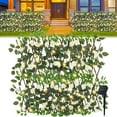 thumbnail image 2 of EIMELI Expandable 39FT Solar Fence Lights with White Roses Stretchable Flower Privacy Fence String Lights Faux Ivy Fence Panel Backdrop Artificial Fence Screen Leaf for Garden Balcony, 2 of 11