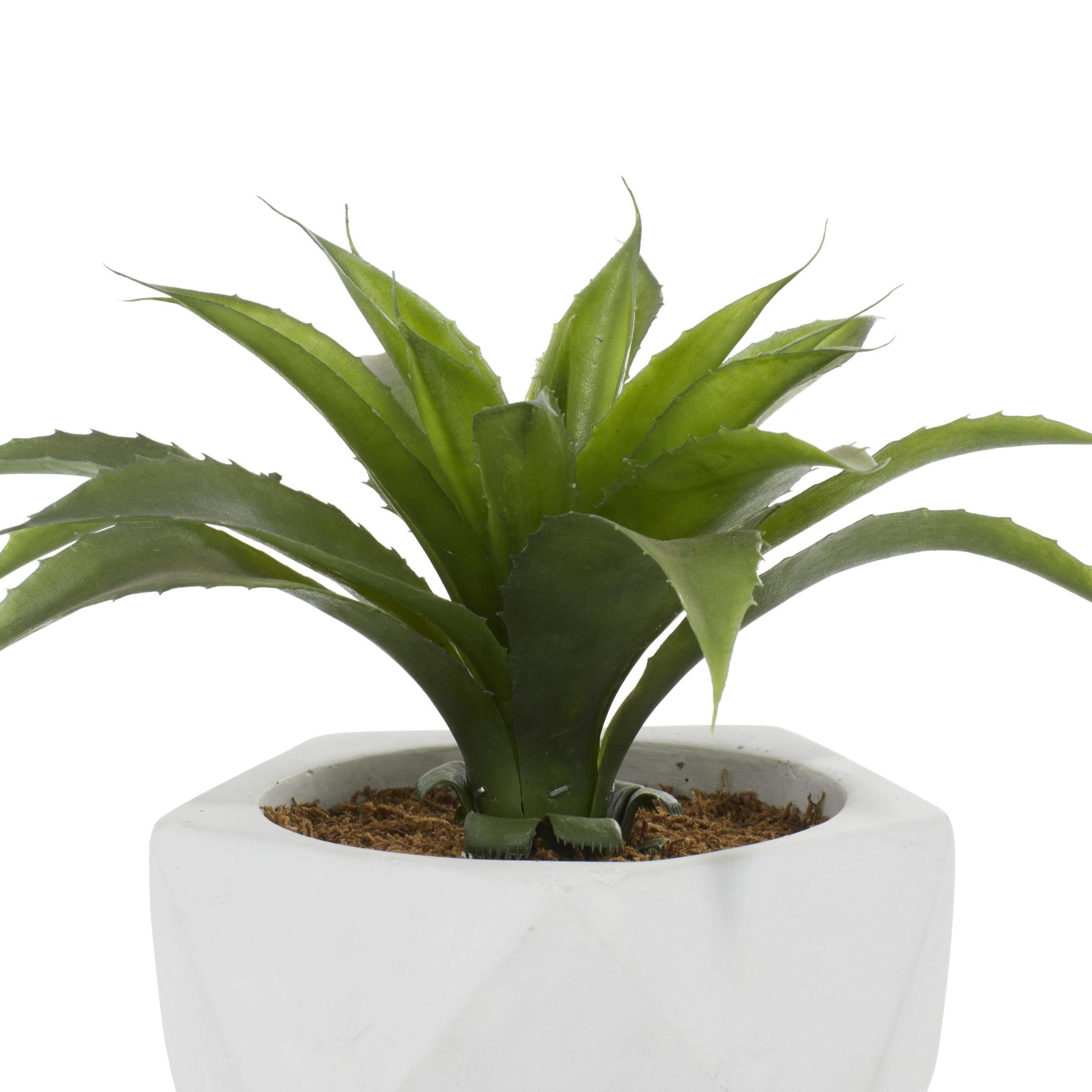 DecMode 10" Artificial Agave Plant in Realistic Leaves and White Ceramic Pot