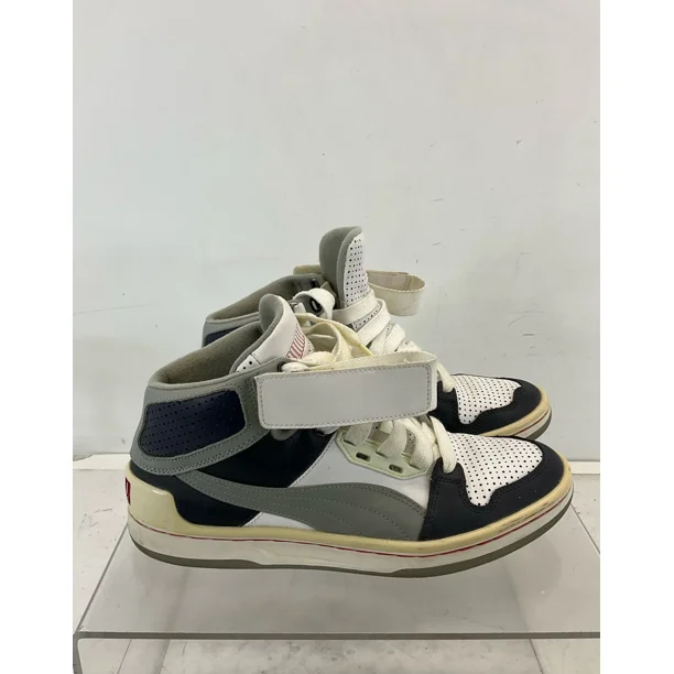 PU & MA Unlimited High Evo White Navy Gray Lace-Up & Strap Sneakers Size 8.5