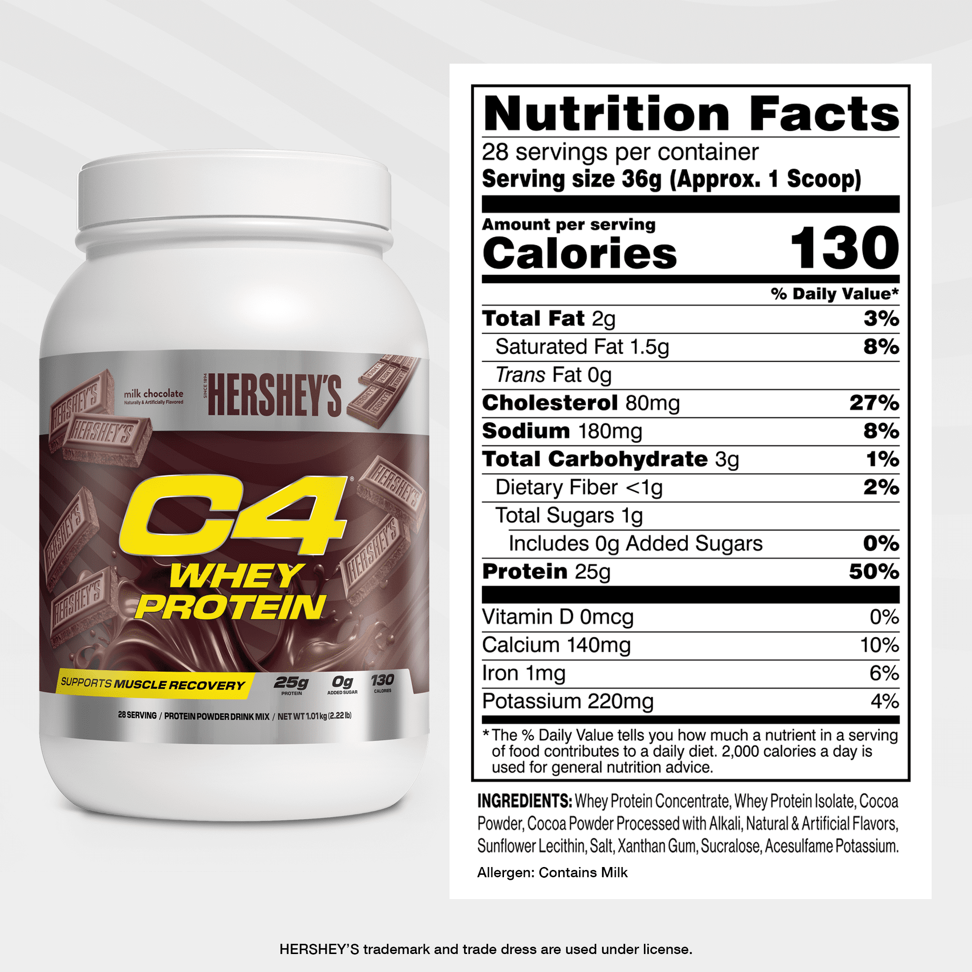 C4 Pro Whey Protein Powder, Hershey's Milk Chocolate Flavor, 25g of Protein, 28 Servings
