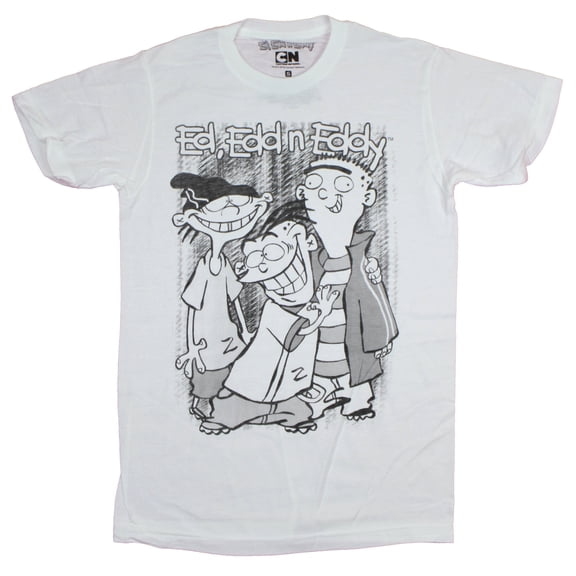 Ed Edd & Eddy Mens T-Shirt - Black & White Smiling Trio (Small)