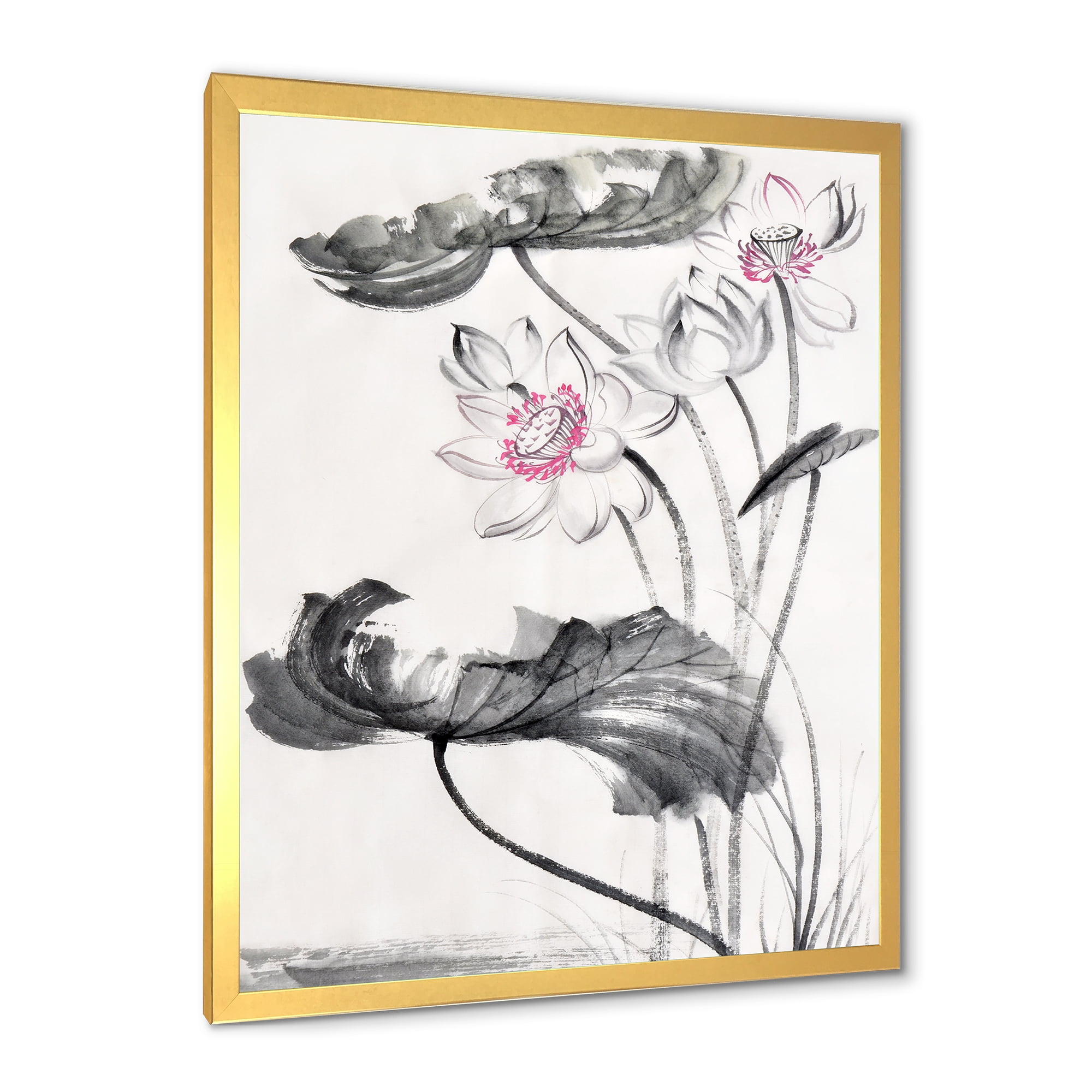 Designart 'Ancient Lotus Flowers' Traditional Framed Art Print