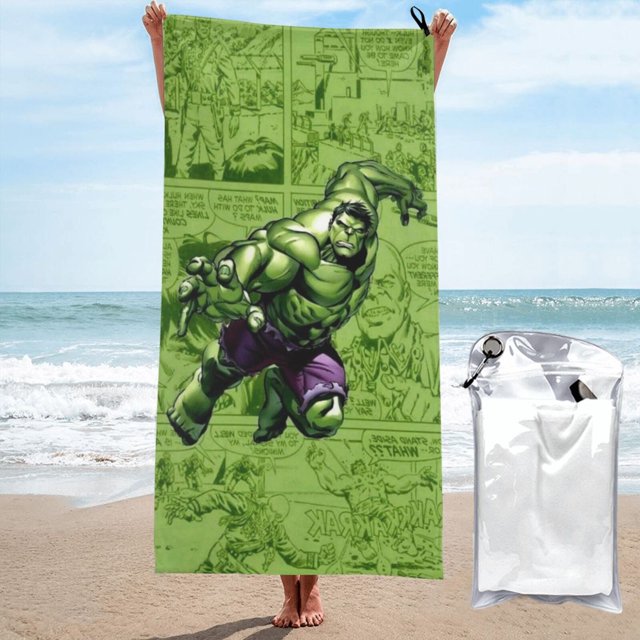 Toalla de playa Hulk, suave, ligera, de secado rápido, absorbente, grande, para baño, para niños y adultos, para viajes, natación, playa, gimnasio, camping, yoga, 31,5 x 63 pulgadas