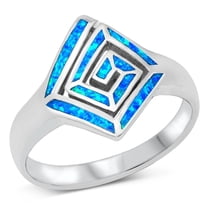 CHOOSE YOUR COLOR Aztec Linear Spiral Ring .925 Sterling Silver Band Blue CZ Female Size 6