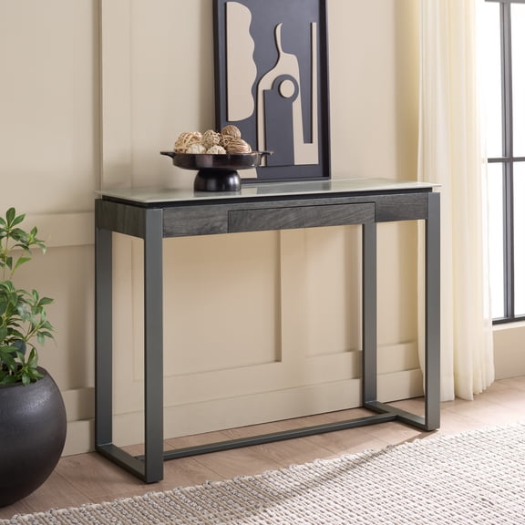SEI Kota Contemporary Stone Console Table, Gray/Black