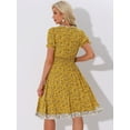 thumbnail image 4 of DARING DIVA Floral Ruffle Neck Smocked Waist Dress M Yellow, 4 of 6