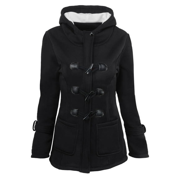 Baqcunre Plus Size Tops Women's Jacket In Autumn And Winter Hooded Horny Horn Leather Pair Jacket Cotton Jacket Plus Velvet Lamb Wool Jacket Top Womens Jacket Fall Outfits Black L