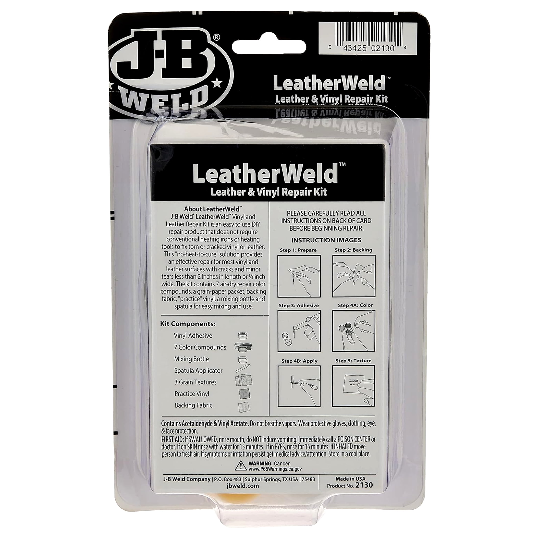 J-B Weld 2130, 3 oz 1.50 x 4.94 x 7.87" Leather Door Threshold Repair Kit
