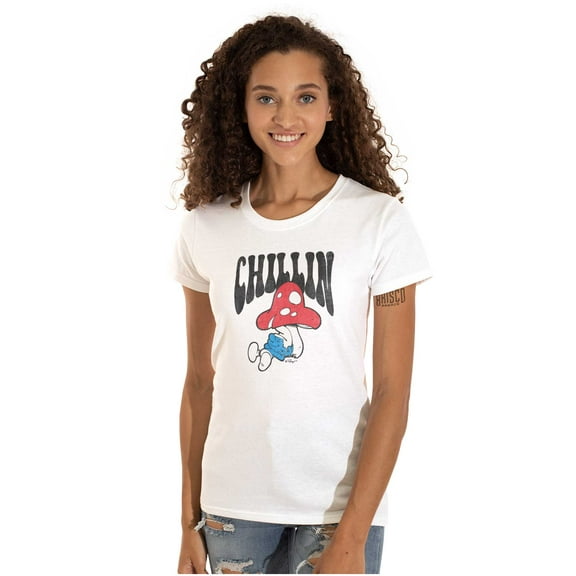 Vintage Lazy Smurf Chillin Mushroom Women's T Shirt Ladies Tee Brisco Brands M