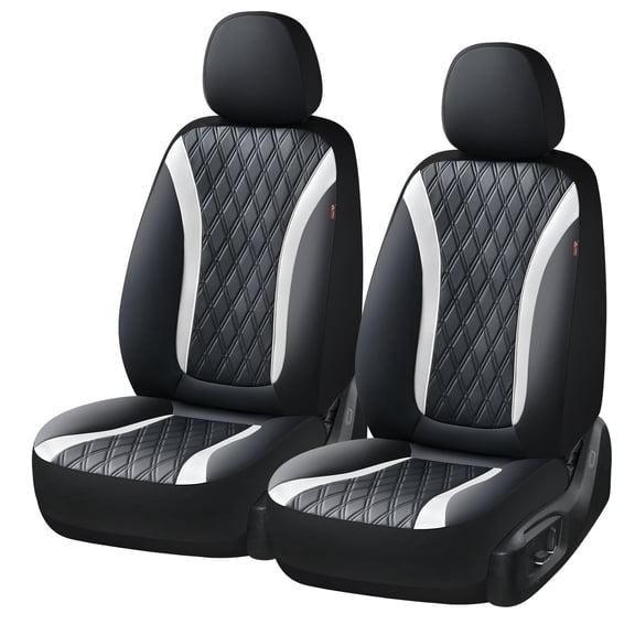 Coverado Car Seat Covers, Faux Leather with Carbon Fiber Front Car Seat Protectors, 4 Pieces Universal Fit for Most Cars SUV Trucks, Black&White