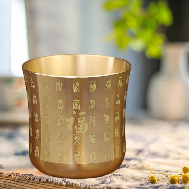 Tazas de té, taza de té, utensilios de cocina antiguos de latón, colección artesanal de estilo chino grabado, adornos, taza de agua, taza de té para d Fu perfecl Taza de café