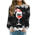 thumbnail image 2 of TIMIFIS Chandail en Molleton Oversize de Noël pour Femmes Décontracté Mignon Verre de Vin Rouge Flocon de Neige Imprimé Col Rond Chandail Cadeaux pour Noël, 2 of 4