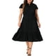 thumbnail image 1 of Vestido midi con volantes y mangas cortas de la marca GRACE & GRANDEUR para mujeres de talla grande 4X Negro, 1 of 1