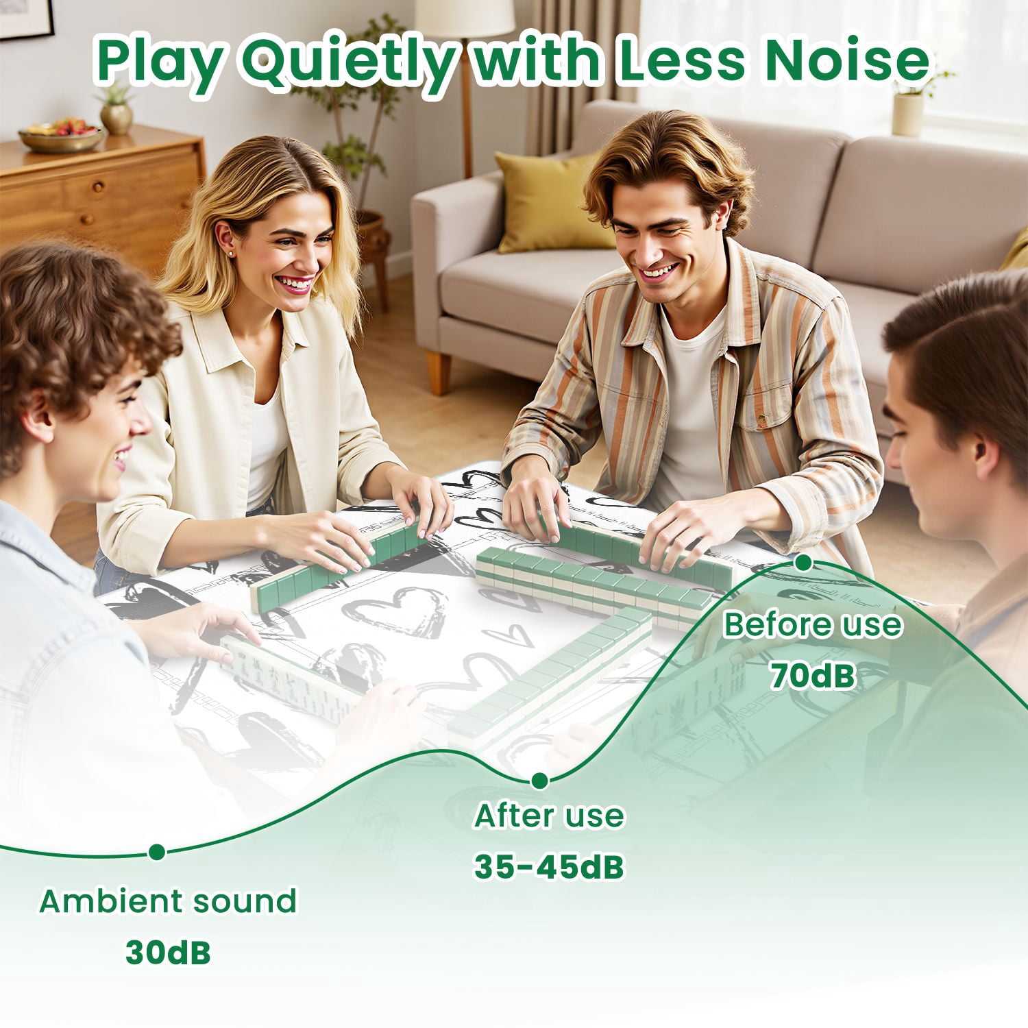 Mahjong Mat 31.5" x 31.5" Abstract seamless heart Ink Black white Non-Slip Noise Reduction American Mahjong Tiles Table Cover for Dominoes Poker Card Board Games Gift