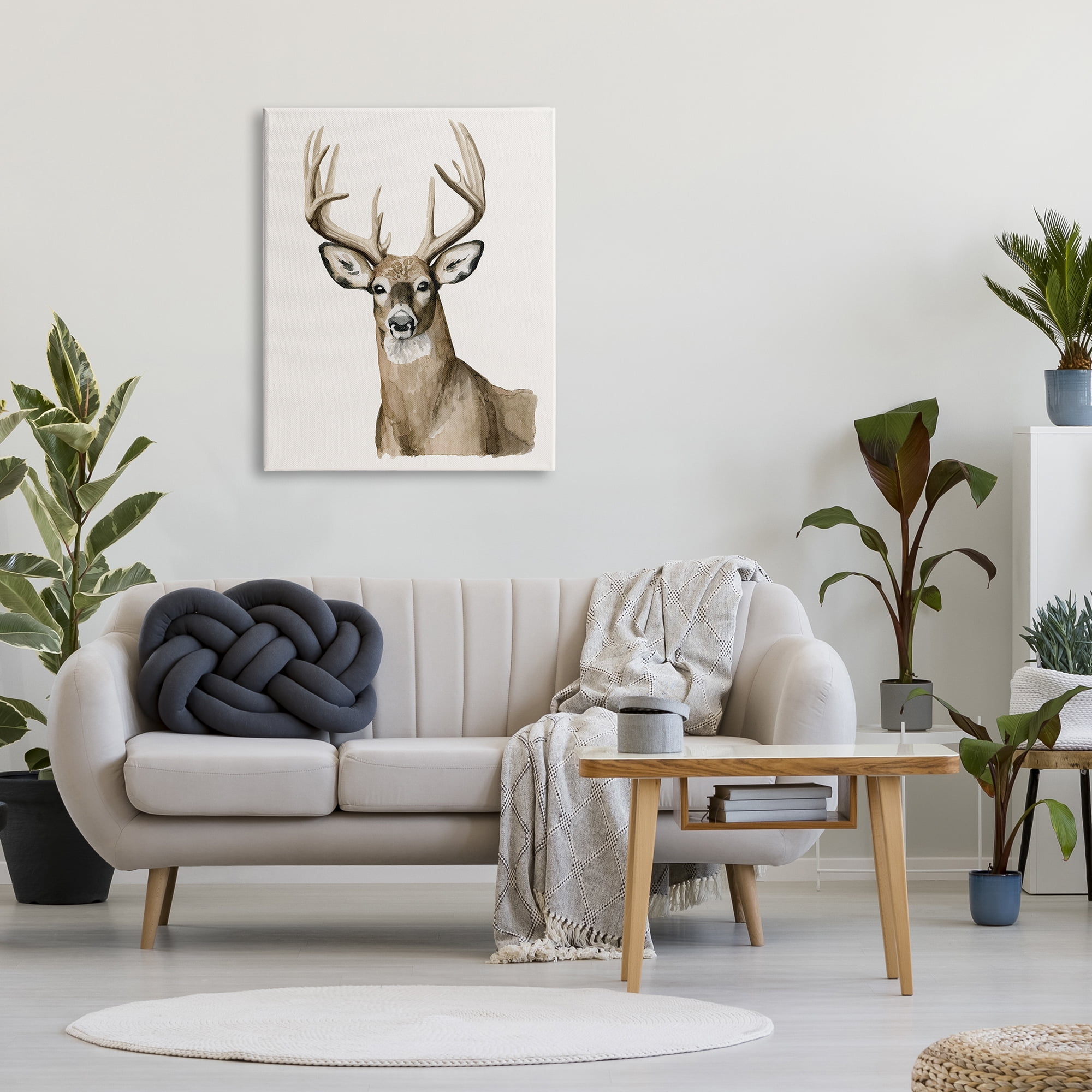 Stupell Industries Brown Deer Gazing Antlers Watercolor Style Portrait Painting Gallery Wrapped Canvas Print Wall Art, Design by Grace Popp