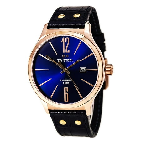 Dial Steel Strap - TW Steel TW1305 Unisex Slim Line Blue Dial Blue Leather Strap Rose Gold Steel Watch