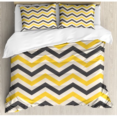 Yellow Chevron Duvet Cover Set Large Zigzags In Retro Design