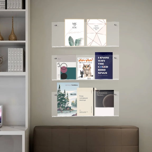 Clear Acrylic Brochure Holder Wall Mount 3 Tier, Hanging Bookshelf Magazine Rack Literature Storage Rack for Waiting Room, Living Room, Office, Home Display