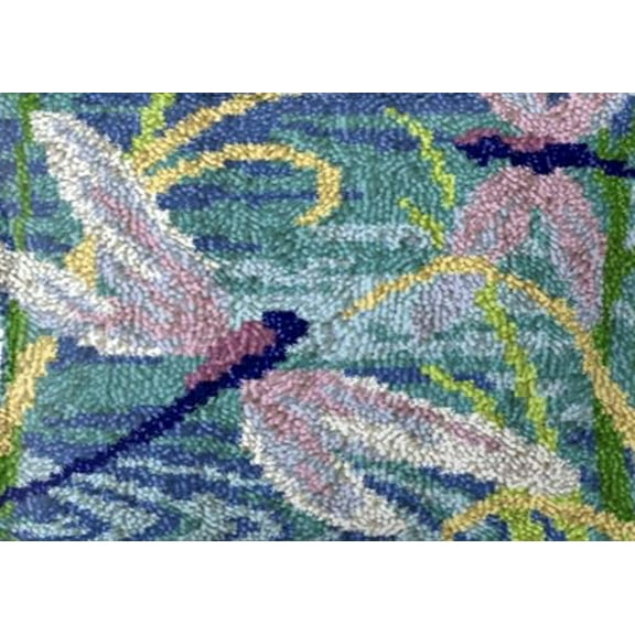 Blue Dragonfly Latch Hook Rug Kit for Adults DIY Carpet Cushion with Printed Canvas Crochet Yarn Craft Hooking Tapestry for Home Floor Decoration Pets Warm Pads 52x38cm