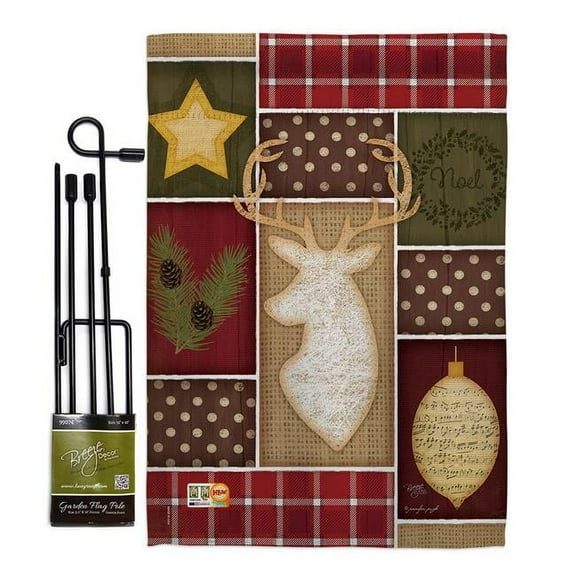 Breeze Decor BD-WT-GS-114172-IP-BO-D-US18-SB 13 x 18.5 in. Christmas Noel Winter Wonderland Impressions Decorative Vertical Double Sided Garden Flag Set with Banner Pole