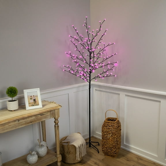 Northlight Pre-Lit Sakura Cherry Blossom Flower Artificial Tree - 6' - Pink LED Lights