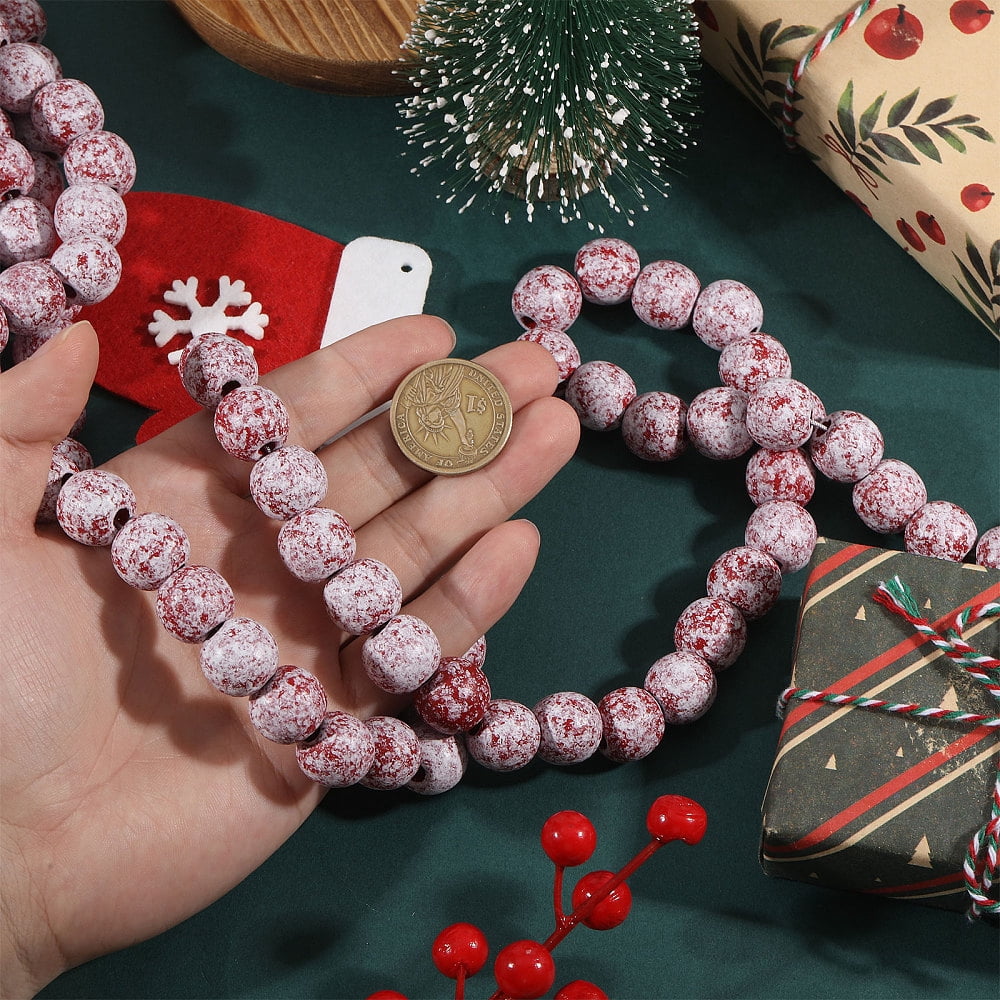 Christmas Wood Round Beads Hanging Ornaments with Nylon Thread Red 5000mm
