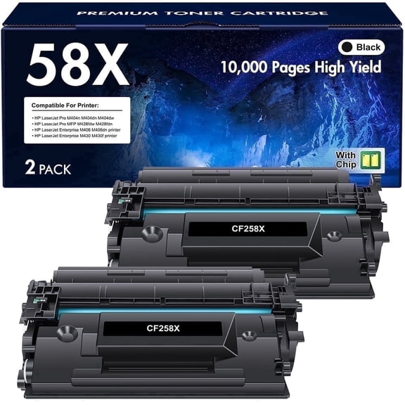 58X Black High Yield Toner Cartridge 2-Pack (With Chip) 58A 58X CF258A CF258X LaserJet Pro M404n M404dn MFP M428fdw M428fdn M428dw M406dn M430f M404 M428 Printer Ink