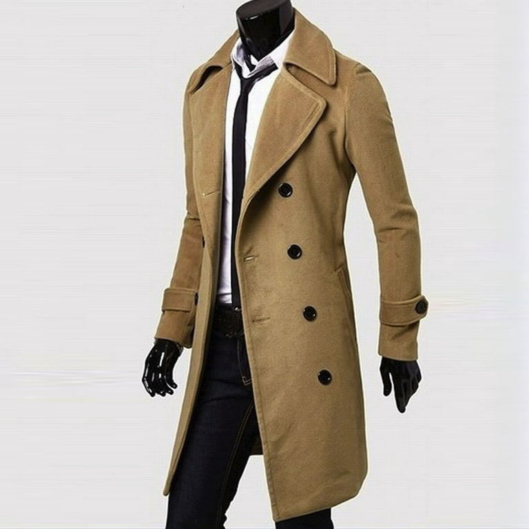 Winter Mens Wool Warm Long Military Jacket Double Breasted Overcoat Trench  Coat