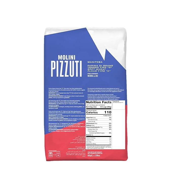 Molini Pizzuti Manitoba Flour – Premium Italian Type '0' High-Protein Flour for Artisan Breads, Pizza, and Pastries – 5kg Bag, 176 ounces