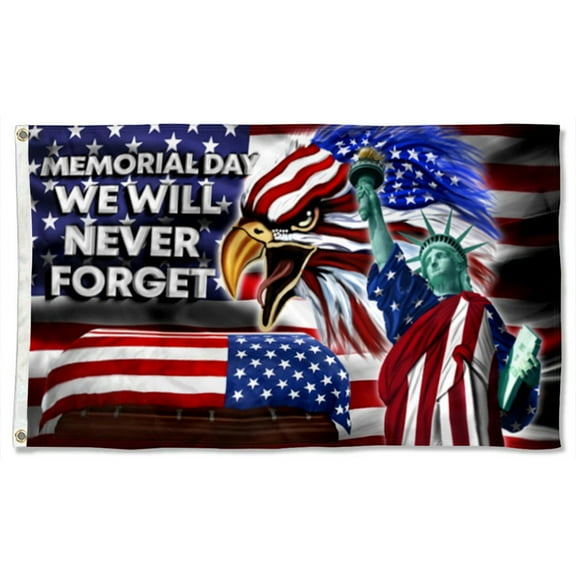 Cayyon Memorial Day We Will Never Forget Grommet Flag 3x5Feet Banner with 2 Brass Grommets