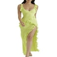 thumbnail image 1 of PENGXIANG Volants Profond V-Cou Bretelles Longues Robe pour les Femmes Y2k Dos Nu Haute Split Robes de Soirée d'Été, 1 of 9