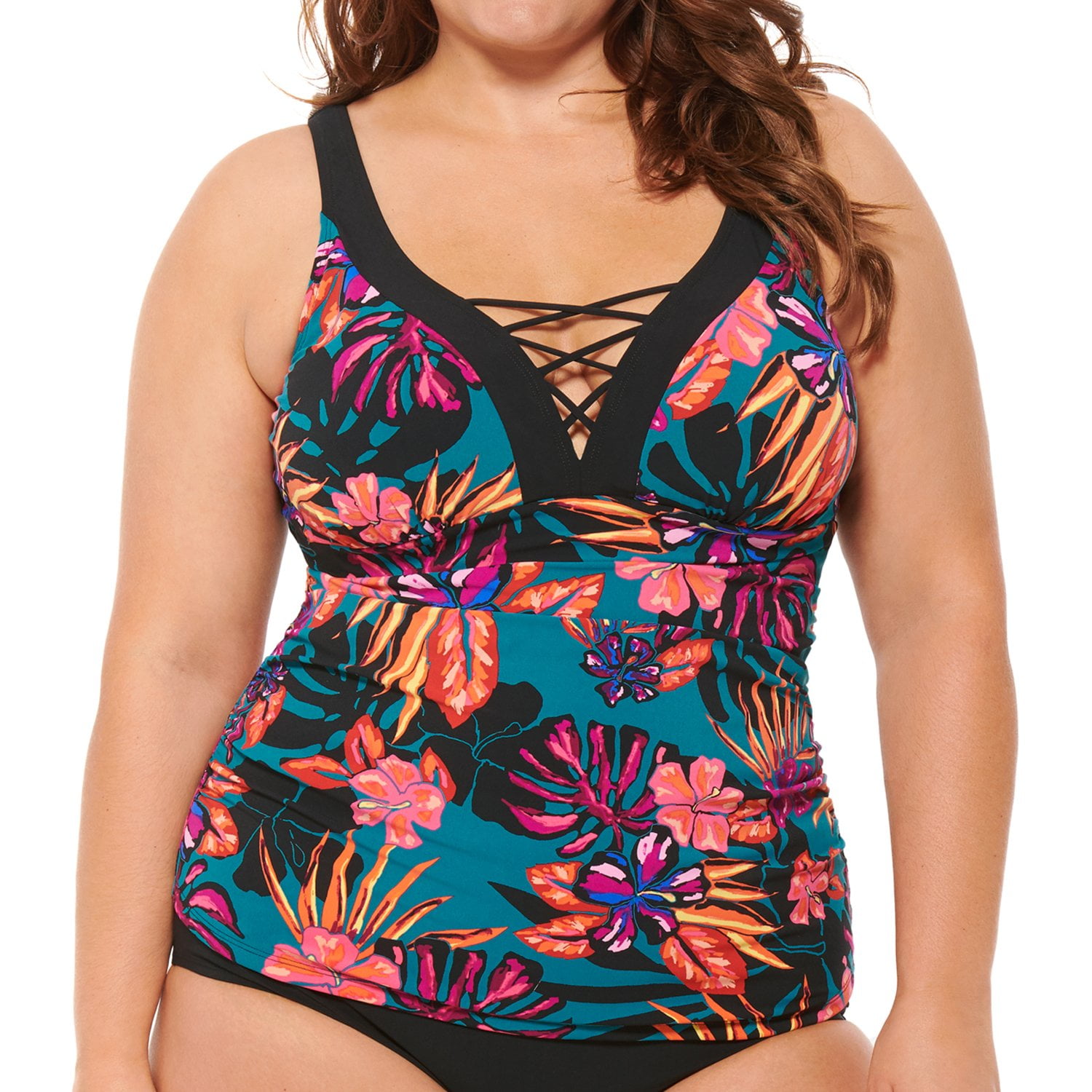 Christina Christina Plus Size Tankini Swim Top Bloom Tropics VNeck