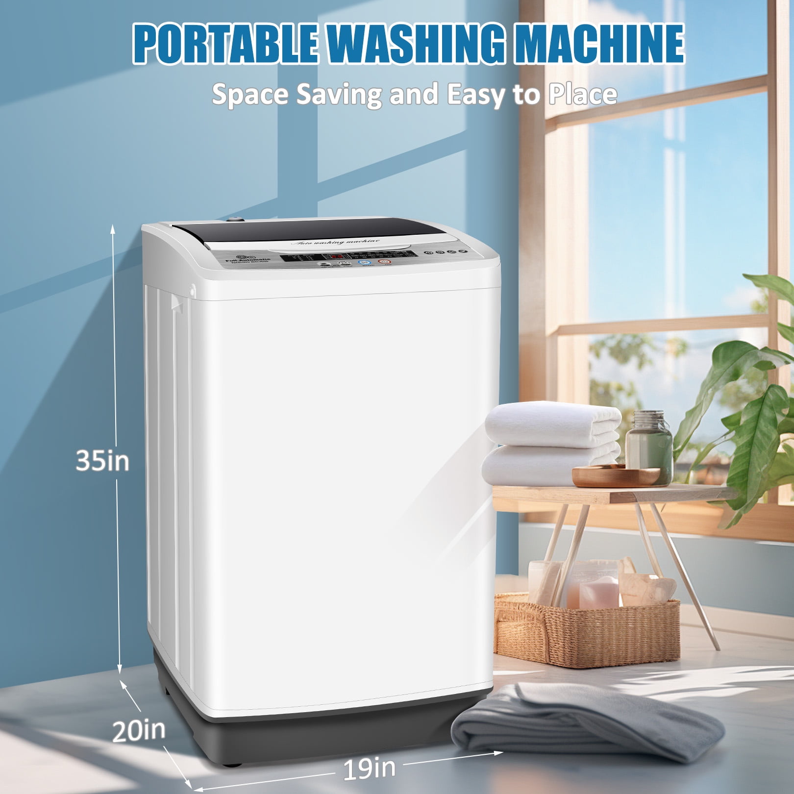 Adnoom Portable Washing Machine, 18.7lbs Full Automatic Compact 10 Programs & 8 Water Levels Washer Machine with Child Lock and LED Display, Low Noise Laundry Wash for Apartments, Home, Dorms