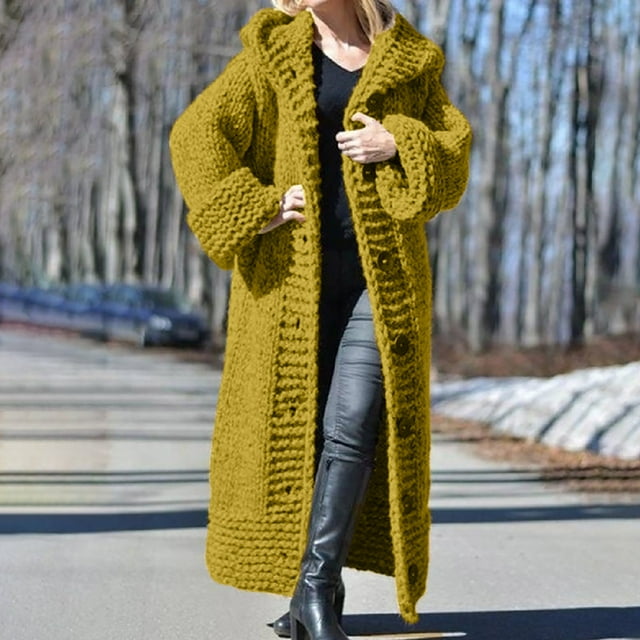 DPTALR Women's Knit Long Sleeve Open Front Cardigan Coat Solid Hooded Sweater Top