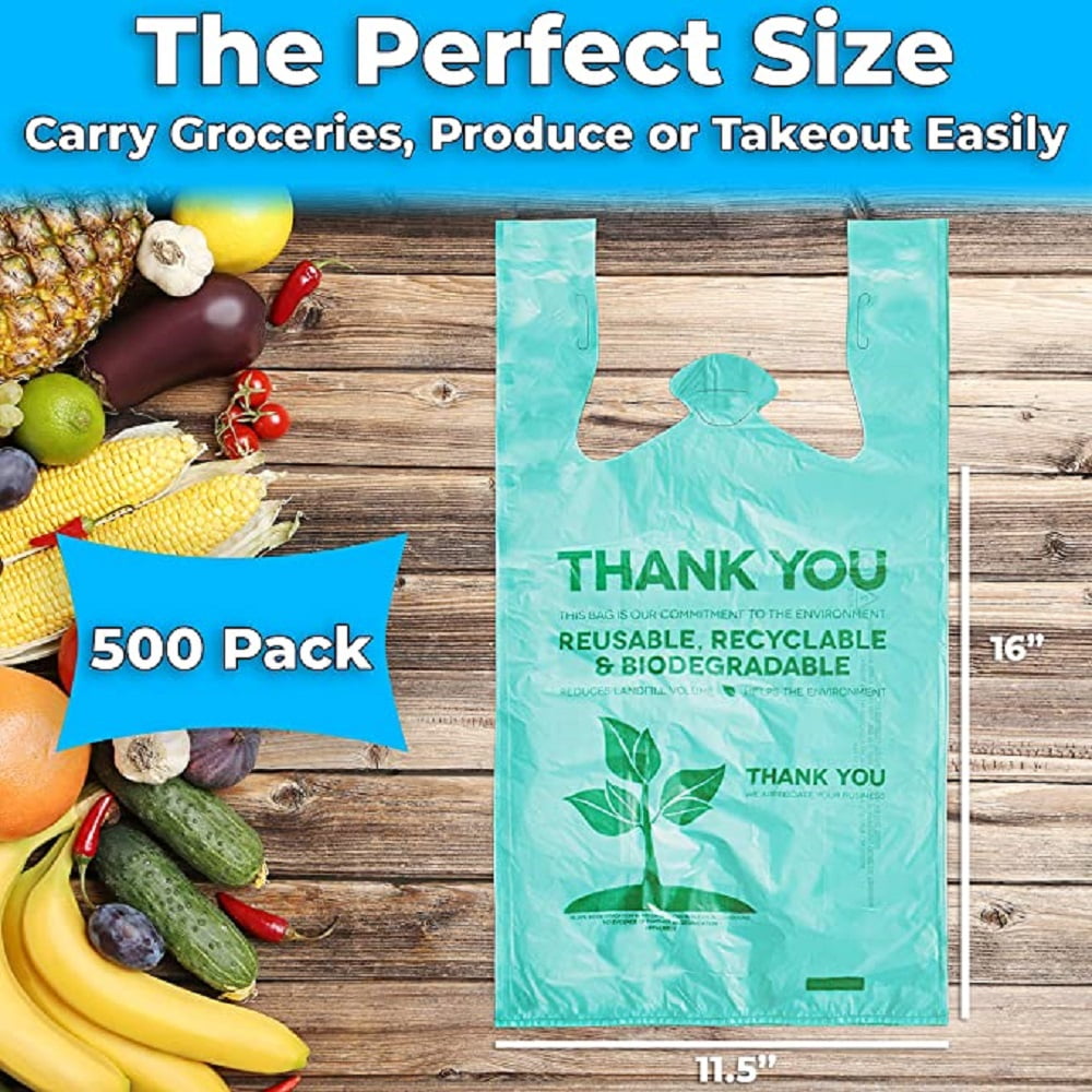 Avant Grub 22" Green Plastic Grocery or Takeout Bags with Thank You Text, 500 Pack