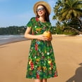 thumbnail image 4 of Sikiie Cute Christmas Stocking Bear Print Women's Short-sleeved Dress, Round Neck Slim Knee-length Dress, Summer Clothing Suitable for Daily Leisure and Vacation, 4 of 6