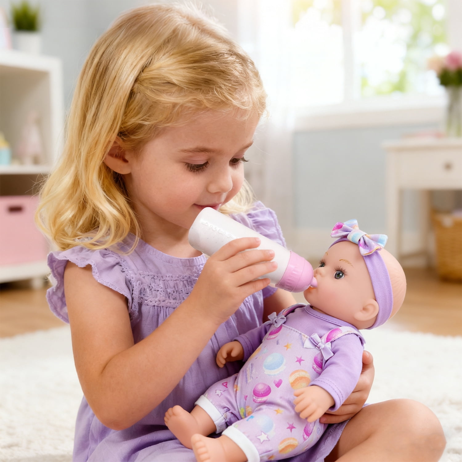 LINXUXIE Baby Doll Set with Diaper & Pacifier, Pretend Play Toy with Flower Pattern Backpack Carrier, Birthday Gifts for Kids 3-5 5-8 8-12 Year Old