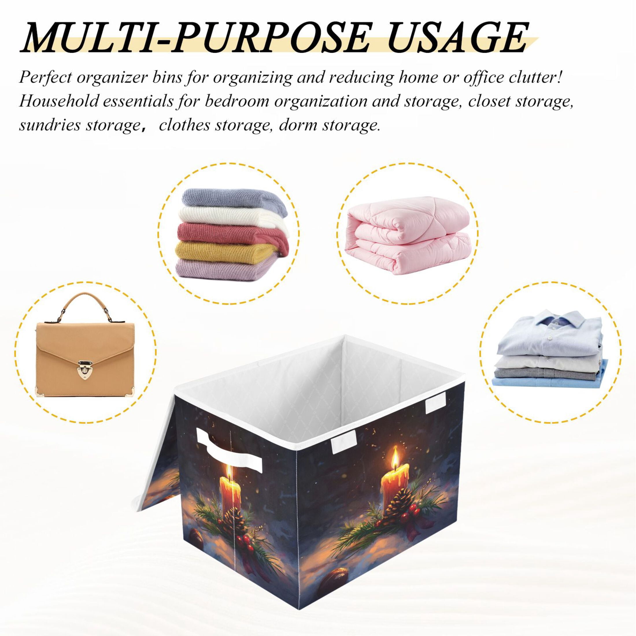 Storage Box With Lid 16.5x12.6x11.8In Foldable Stacked Household Storage Box Christmas Candle Picture