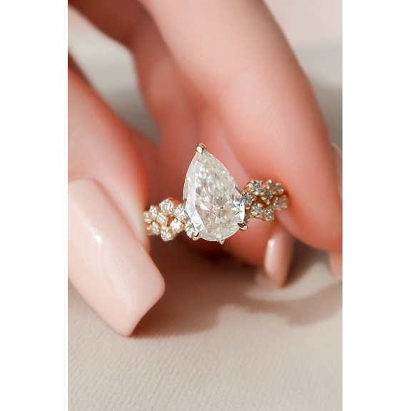 Bluebell Jewels Women's Engagement Ring Set Pear Cut Cubic Zirconia with Halo and Eternity Bands