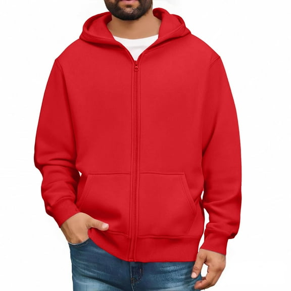Fabrcox Mens Big and Tall Black Hoodies Winter Fleece Lined Sweatshirts Jacket with Pockets Casual Basic Fashion Zipper Fall Winter Coat Red XL