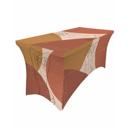

Table Cloths for 8 foot Rectangle Tables Mid Century Modern Line Minimalist Art Human Body Stretch Washable Fitted Tablecloth Protector Picnic Table Cover for Event Wedding Party Banquet