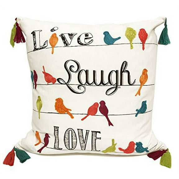 Fennco Styles Fun Inspirational Embroidered And Tasseled Decorative Throw Pillow - 4 Styles (Live laugh love - 18" square)