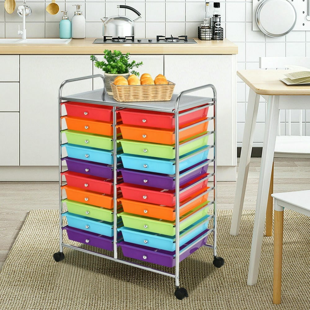 Spaco 20-Drawer Storage Rolling Cart Studio Organizer, Craft Organizers and Storage, Multipurpose Organizer Cart for Home, Office, School, Multicolor