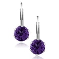 thumbnail image 2 of Gem Stone King 925 Sterling Silver Purple Amethyst Leverback Earrings for Women (1.40 Cttw Gemstone Birthstone, Round Cut 6MM), 2 of 5