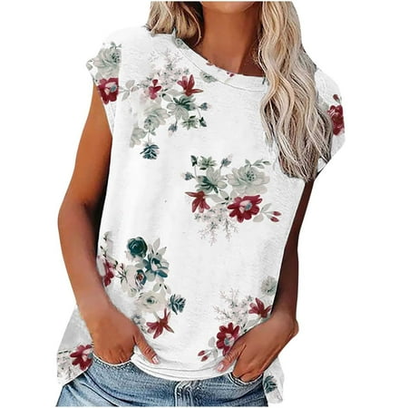

Crop Tops for Women Tunic Tops Women s Short Sleeve Tops Round Neck Printed Casual T-Shirts Loose Blouse Womens Workout Tops Black Shirts for Women New Arrival White S