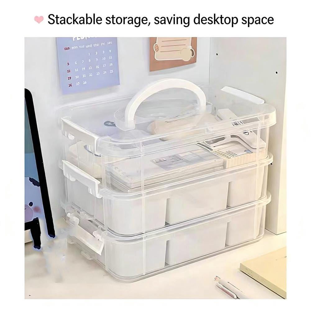 4-Tier Stackable Storage Container Box, Plastic Organizer Box Storage Case for Kids Toys, Art Crafts, Jewelry, Supplies, Fuse Beads, Washi Tapes