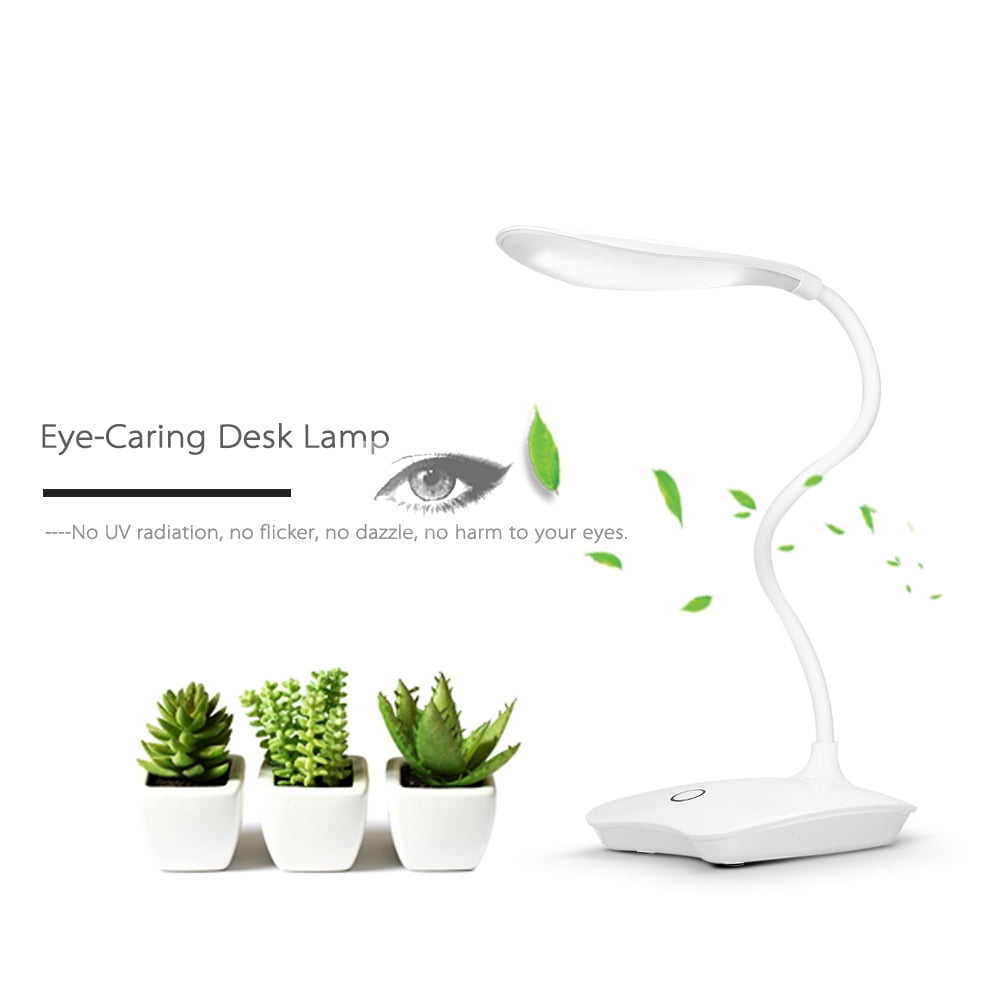 Galapara LED Desk Lamp with USB Charging Port Ultralight White LED Dimmable Eye Caring Reading Touch Control Table Light with 360° Rotatable Head Flexible Hose for Studying Reading Working Camping 