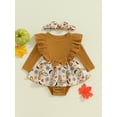 thumbnail image 2 of Halloween Baby Girls Clothes Pumpkin Romper Dress Long Sleeve Ruffled Ribbed Jumpsuit with Headband Fall Winter Outfits, 2 of 8