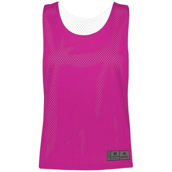 Ladies Mesh Reversible Pinnie Top, Power Pink & White - Large