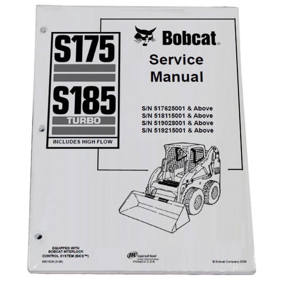 Bobcat S175 S185 Skid Steer Workshop Repair  Service Manual - Part Number # 6901828